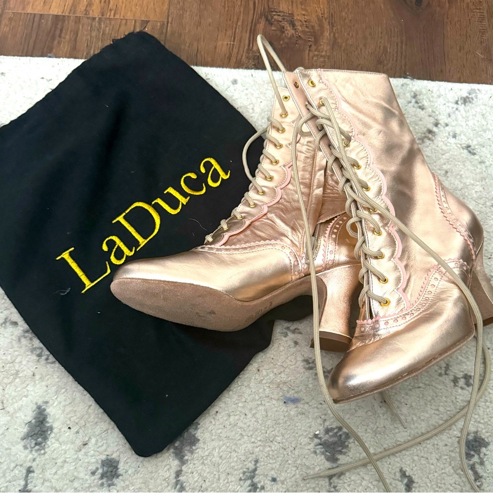 Limited edition “Picini” LaDuca boots in rose gold size 35.